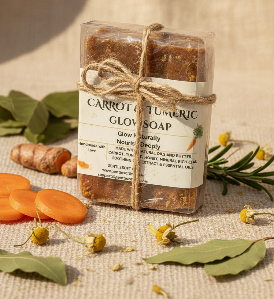 Gentlesoft™ Carrot & Turmeric Glow Soap – Handcrafted Natural Soap for Brightening, Hydrating & Sensitive Skin